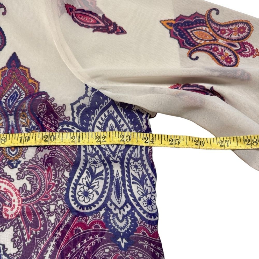 Chico's Women's Semi Sheer Paisley 3/4 Sleeve Purple White Tunic Size 2 (Medium) - Picture 9 of 10